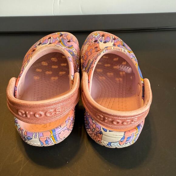 Crocs Classic Kids Clogs C6 Pink Unicorn Rainbow Print Slip-On Shoes - Picture 8 of 11
